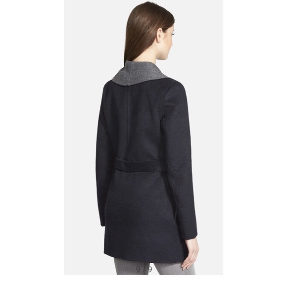 soia & kyo wrap belted coat jacket wool blend navy gray Xs - Picture 2 of 8